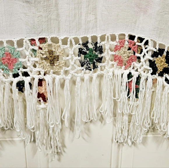 Boho Crochet Embroidery Muticolor White Fringe Tassel Kimono Cardigan size S-M - Picture 6 of 9